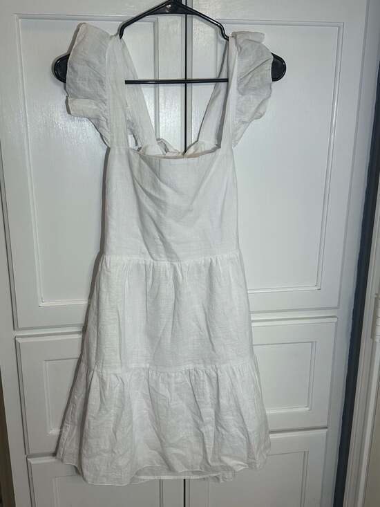 SNDYS Dresses & Skirts - SNDYS Peaches White Ruffle Strap Tiered Open Back Mini Dress